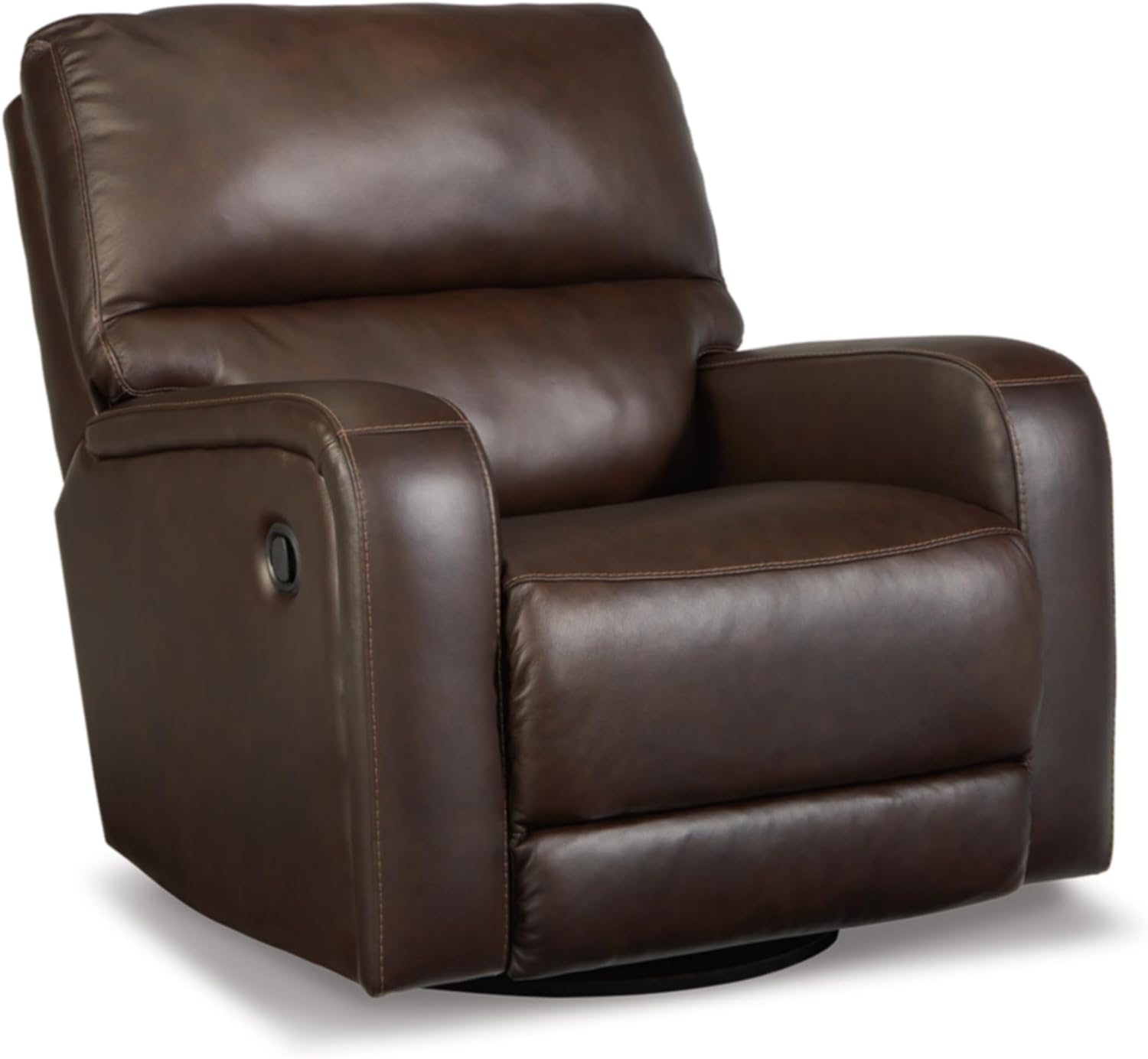 Signature Design by Ashley Emberla Contemporary Leather Match Manual Swivel Glider Rocker Recliner, Dark Brown