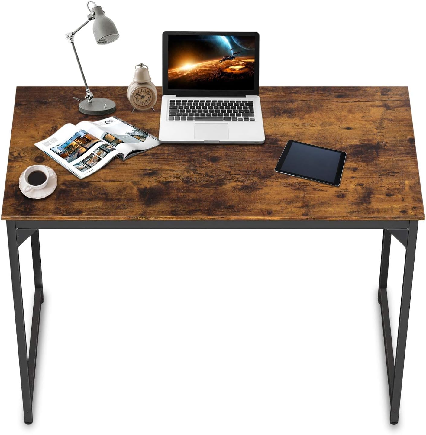 Computer Desk 47inch Home Office Desk Writing Study Table Modern Simple Style PC Desk with Black Metal Frame(Brown),47inchx24inchx29inch