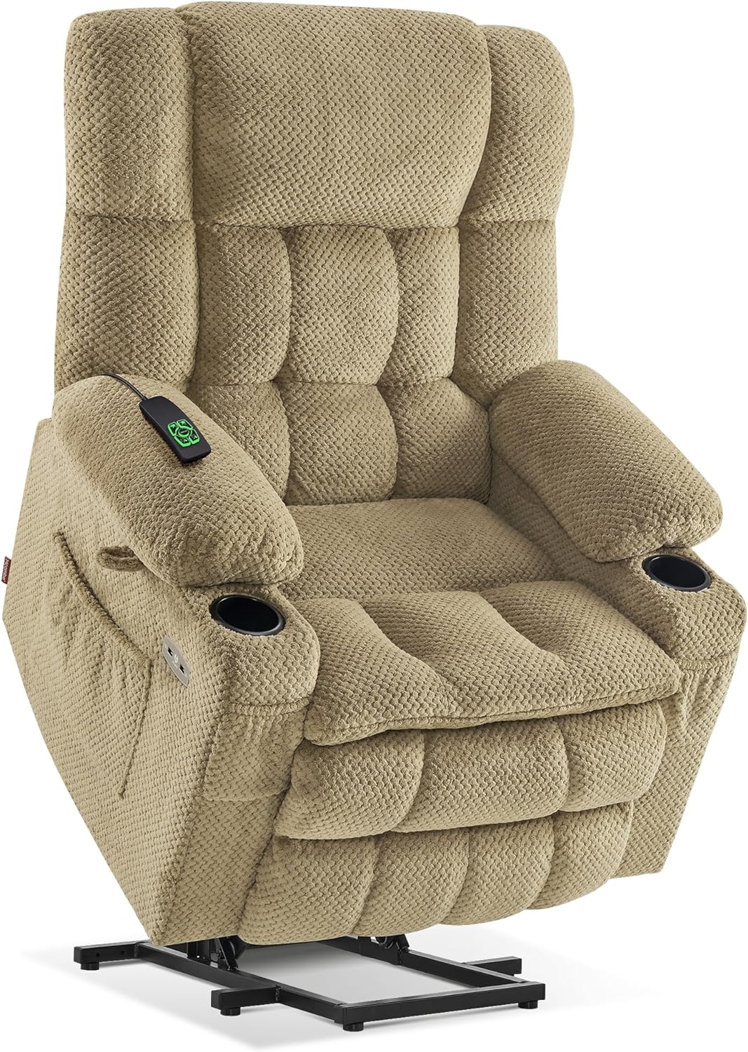 MCombo Dual Motor Power Lift Recliner Chair with Massage and Heat for Elderly People, Infinite Position, USB Ports, Cup Holders, Fabric 7890 (Medium-Regular, Beige)