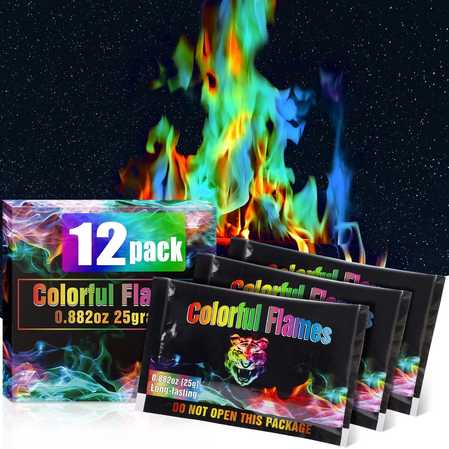 Fire Color Changing Packets [12Pack]Color Fire Packets for Outdoor Campfires, Fire Pits, Fireplaces, Colorful Flames, Long Burn Time, Safe, Magic for Child