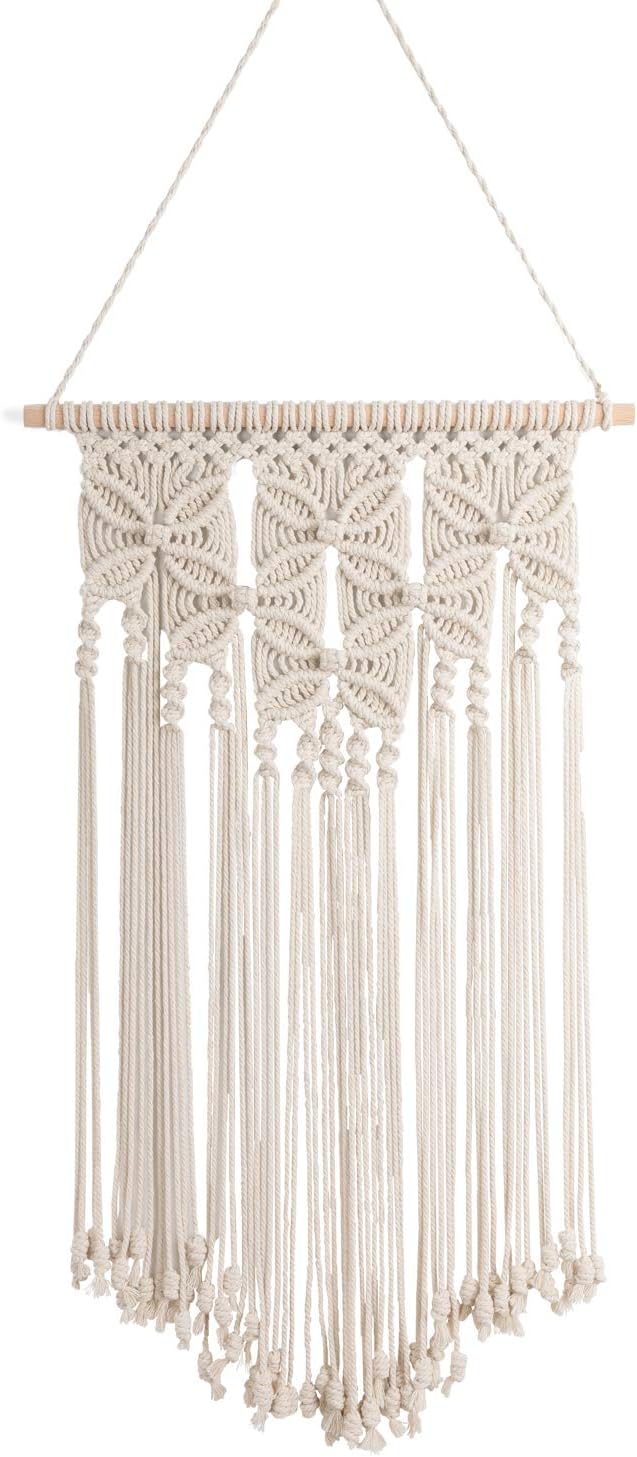 Macrame Wall Hanging Boho Art Woven Home Decoration Chic Cotton Rope Cord Wall Art for Apartment Living Room Bedroom Gallery, Beige, 16x28 Inches