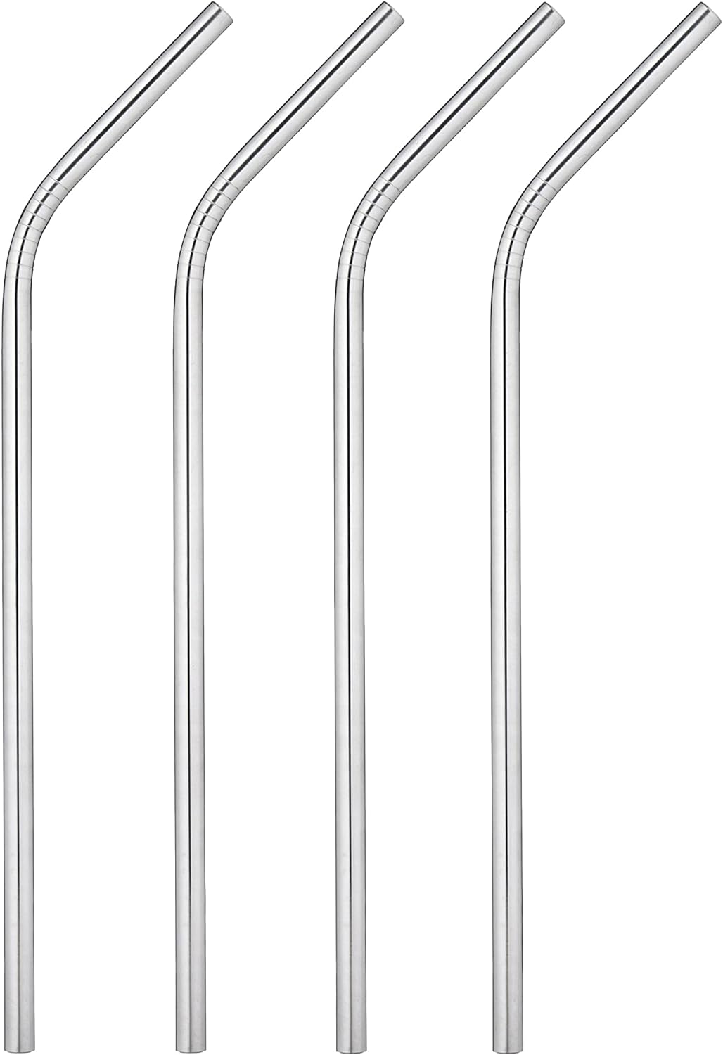 True Sippy Stainless Steel Cocktail Straws, Reusable Metal Straws, Dishwasher Safe, 8 Inch, Set of 4, Silver