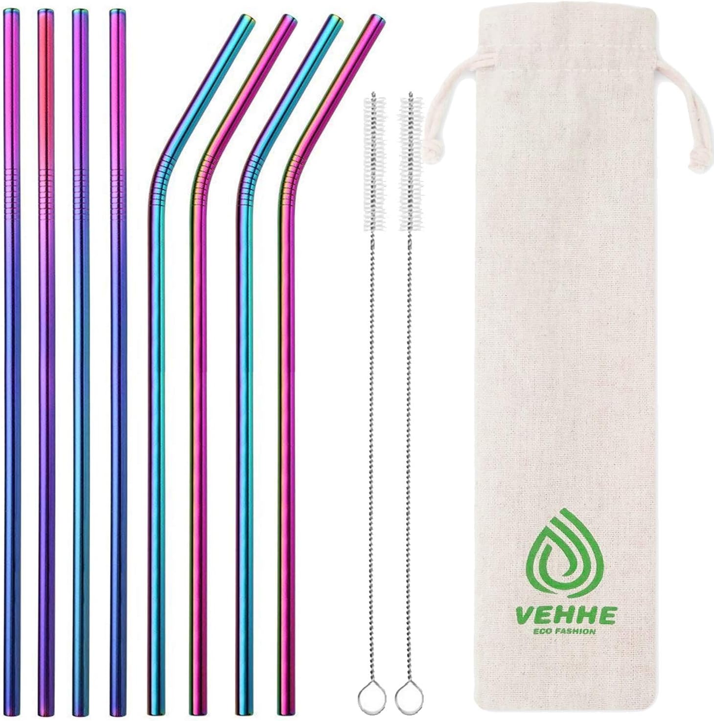 VEHHE Metal Straws Drinking Straws 10.5 Stainless Steel Straws Reusable 8 Set - Ultra Long Rainbow Color-Cleaning Brush for 20/30 Oz for Yeti