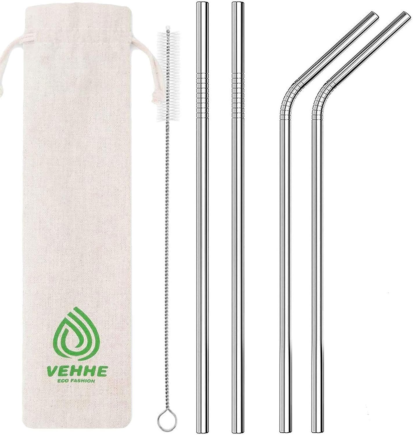 VEHHE Metal Straws Stainless Steel Straws Drinking Straws Reusable - 10.5 Ultra Long 4 + 1 - W/Cleaning Brush for 20/30 Oz for Yeti RTIC SIC Ozark Trail Tumblers (2 Straight|2 Bent|1 Brush)