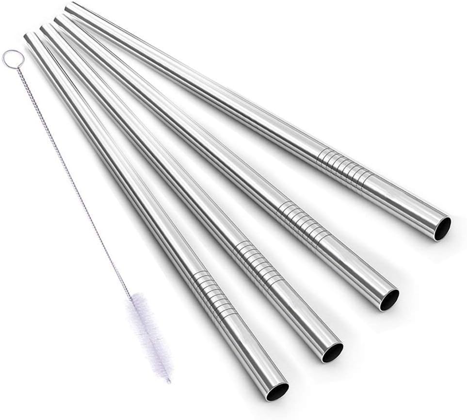 ALINK Stainless Steel Smoothie Straws, 9 inch X 0.31 in Reusable Metal Straws for Juice, Water, Smoothie, Set of 4 with Cleaning Brush