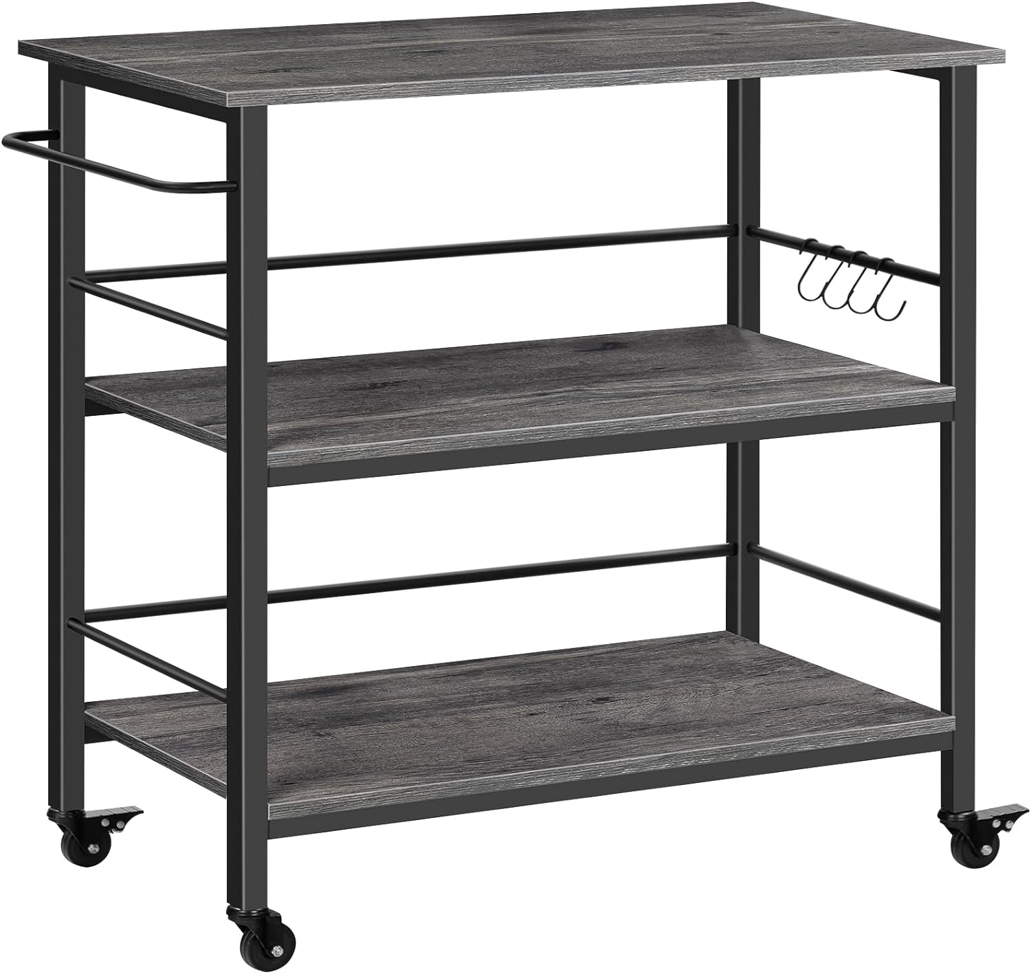 Kitchen Island with Storage,Industrial Kitchen Island on Wheels and Side Enclosures, 3 Tier Kitchen Cart with Large Workstation, Stable, Easy Assembly, Charcoal Gray and Black BC03ZD01