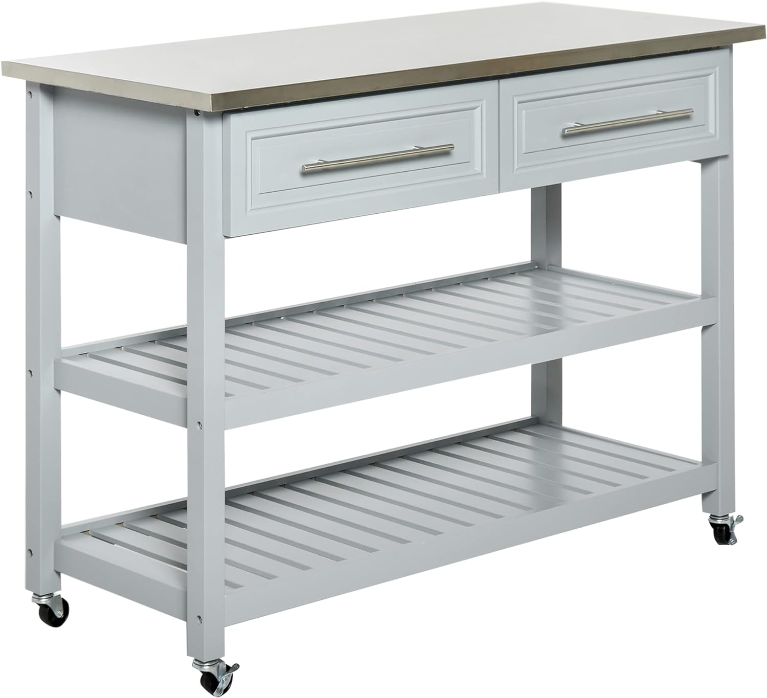HOMCOM Kitchen Island Rolling Utility Trolley Cart with 2 Drawers Stainless Steel Top - Grey