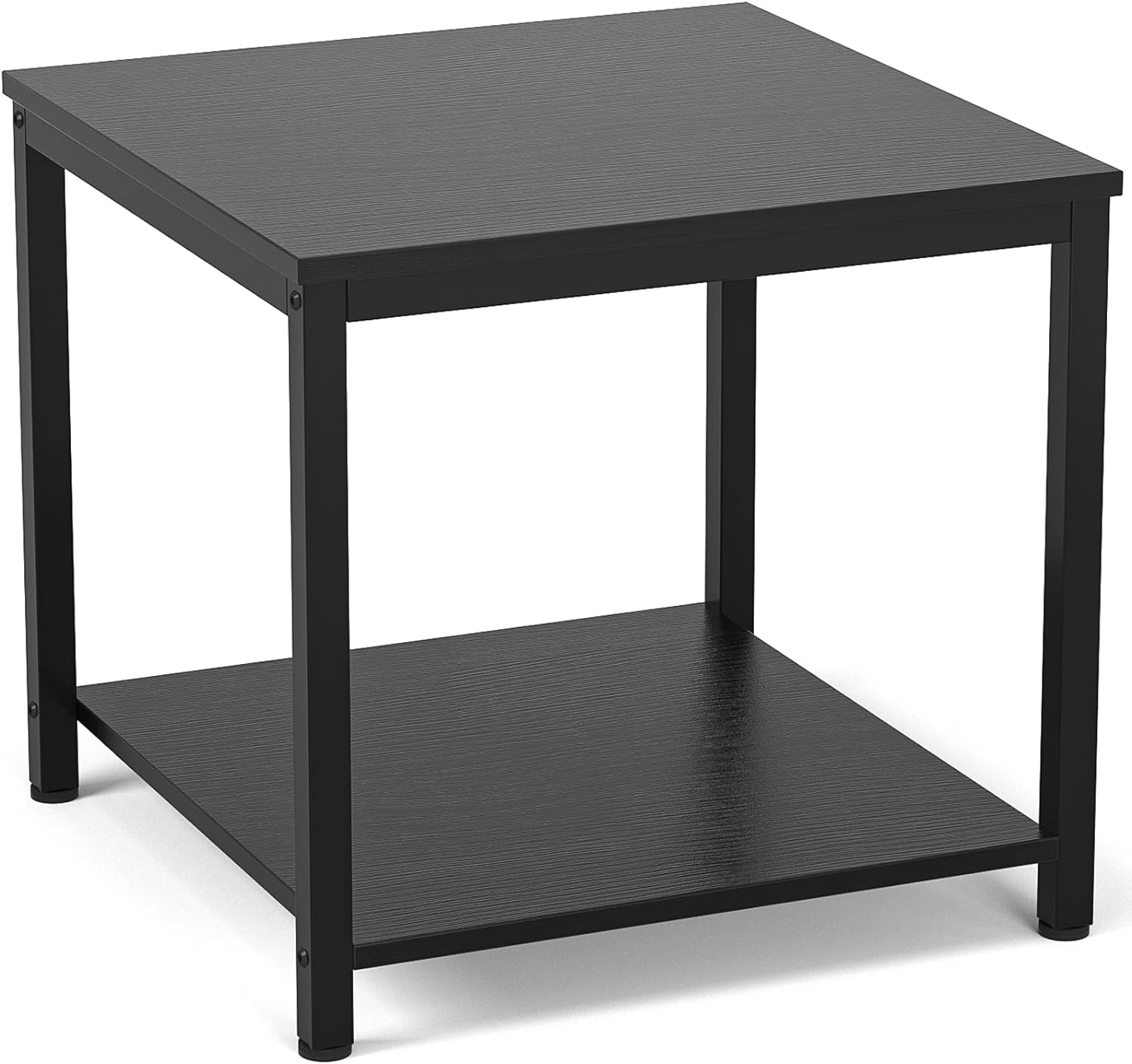 Homieasy Side Table 20 Inch Square, 2-Tier Coffee Tea End Table Nightstands for Sofa Couch Bed, Metal Wood Accent Modern Simple Industrial Style Side Table for Living Room Bedroom, Black