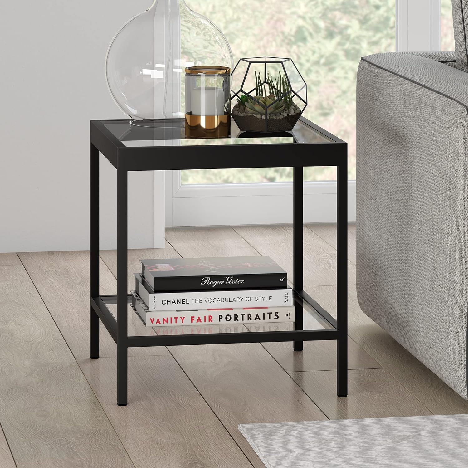 Henn&Hart 20 Wide Square Side Table in Blackened Bronze, Table for Living Room, Bedroom