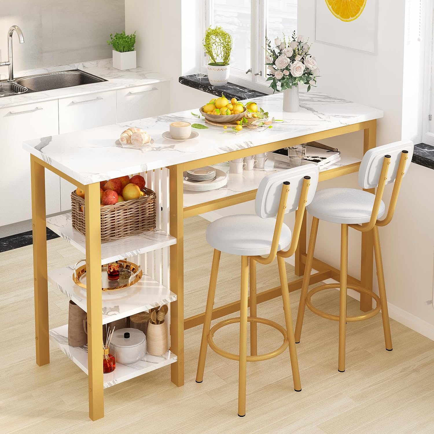 AWQM Bistro Table Set with Backrest Chairs