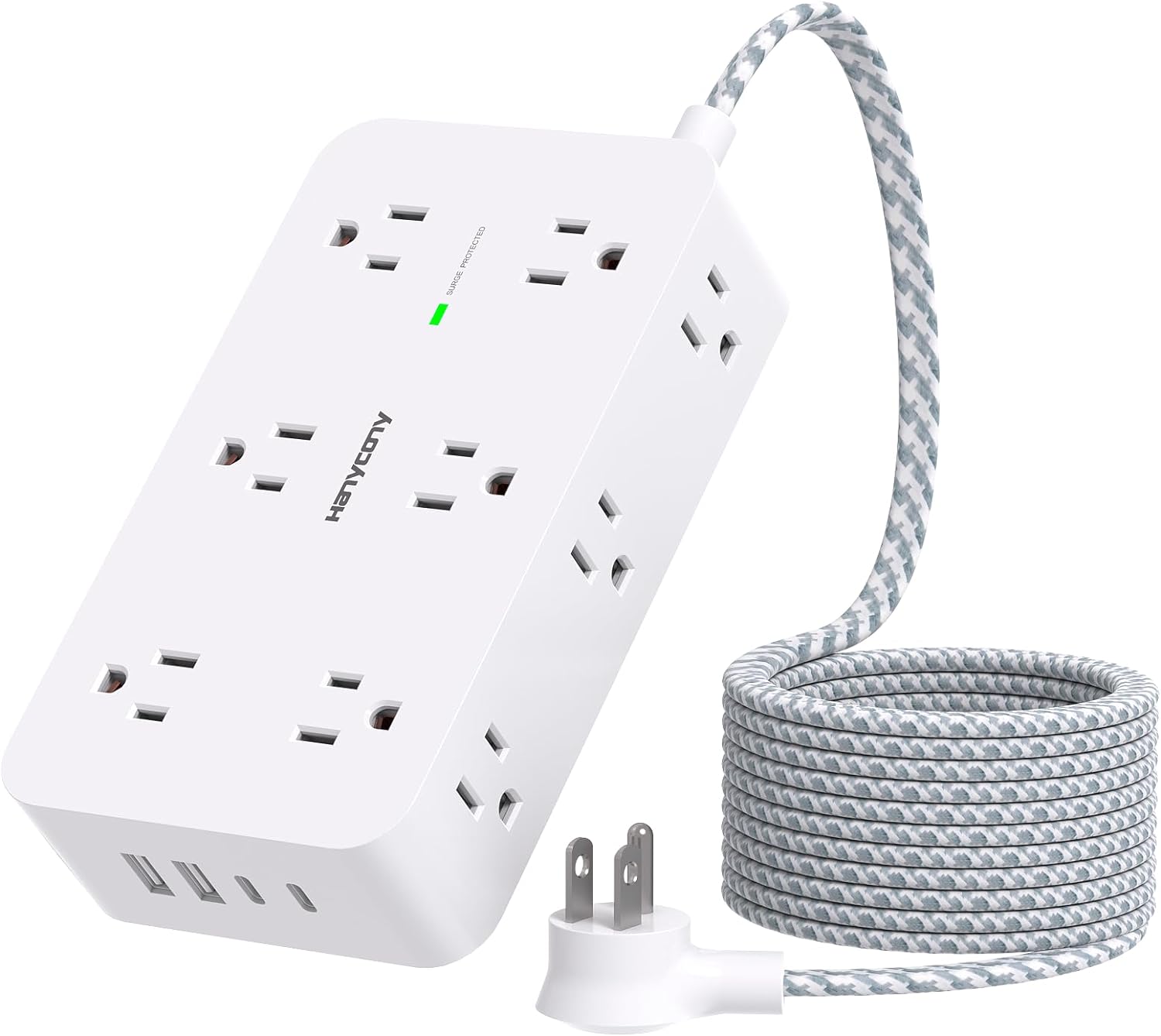 Power Strip Surge Protector, 12 Multiplie Outlets 4 USB Ports (2USB C), 5Ft Braided Extension Cord Flat Plug, Overload Surge Protection, Wall Mount, Desk for Office Home College Dorm Room Essentials