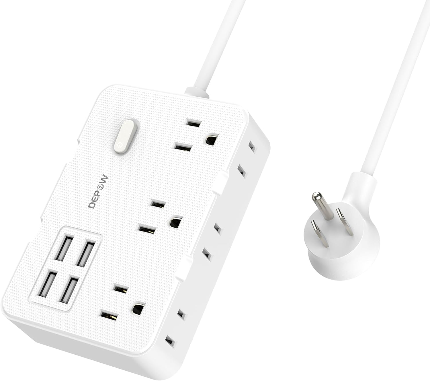 Power Strip with 6 AC Outlets and 4 USB-A Ports,Wall Mount 45 Angled Plug Charging Station with Power Switch, 3Ft Extension Cord for Cruise Ship, Dorm Room, Travel Essentials, White