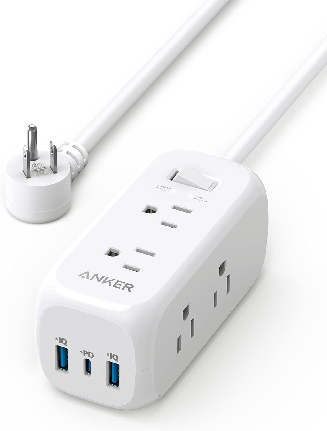 Anker USB C Power Strip Surge Protector(300J), Power Strip, 6 Outlets, 20W Power Delivery, 3-Side Outlet Extender, 5ft Extension Cord, TUV Listed, Ideal for Desk use, Compact for Small Spaces