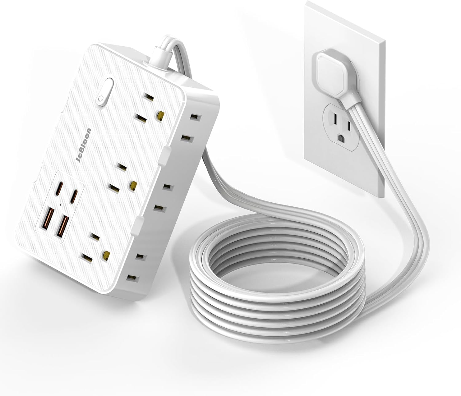 Flat Plug Power Strip Surge Protector, 5ft Ultra Thin Extension Cord with 4 USB Wall Charger(2 USB C Port), 6 Widely-Spaced Outlets Power Strip Compact for Travel, Office, Dorm Room Essentials (White)