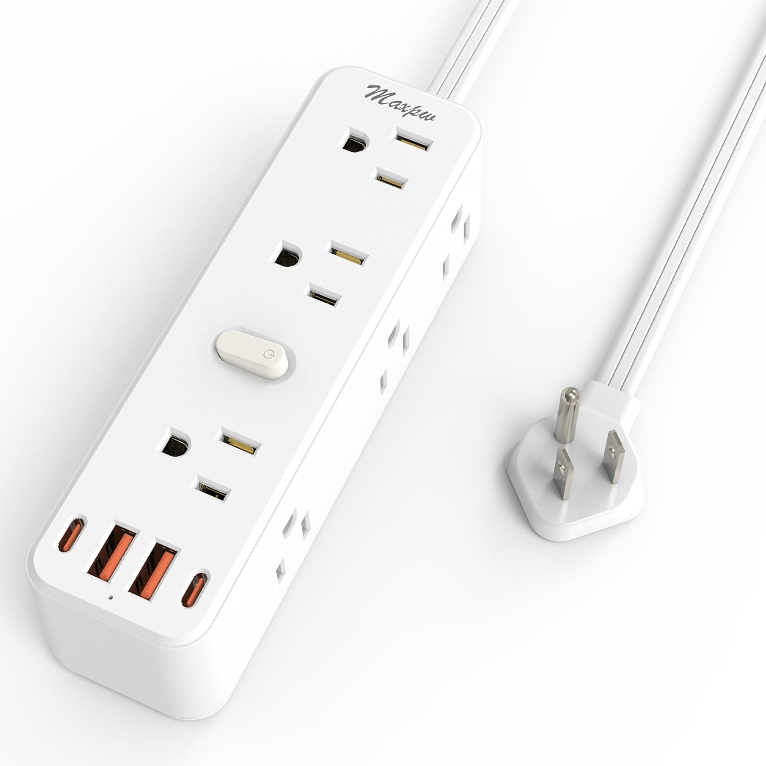 Surge Protector Power Strip with 9 Outlets Extender and 4 USB Ports (2 USB-C), 2100 Joules, Wall Mount 6Ft Ultra Flat Plug Extension Cord with Power Switch for Home, Office, Travel, White