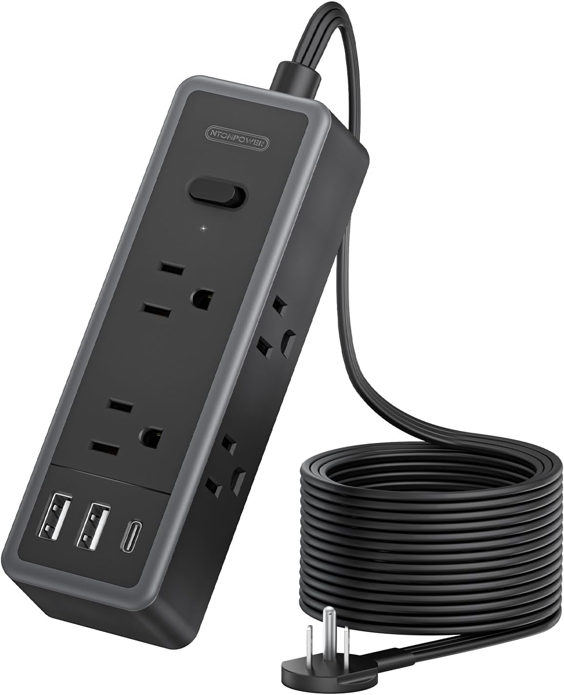 NTONPOWER Flat Extension Cord 10 ft, 1080 Joules Surge Protector Power Strip with 6 Widely Outlets 3 USB (1 USB C), Flat Plug Extension Cord Power Strip Long Cord for Home Office Dorm Room Essentials