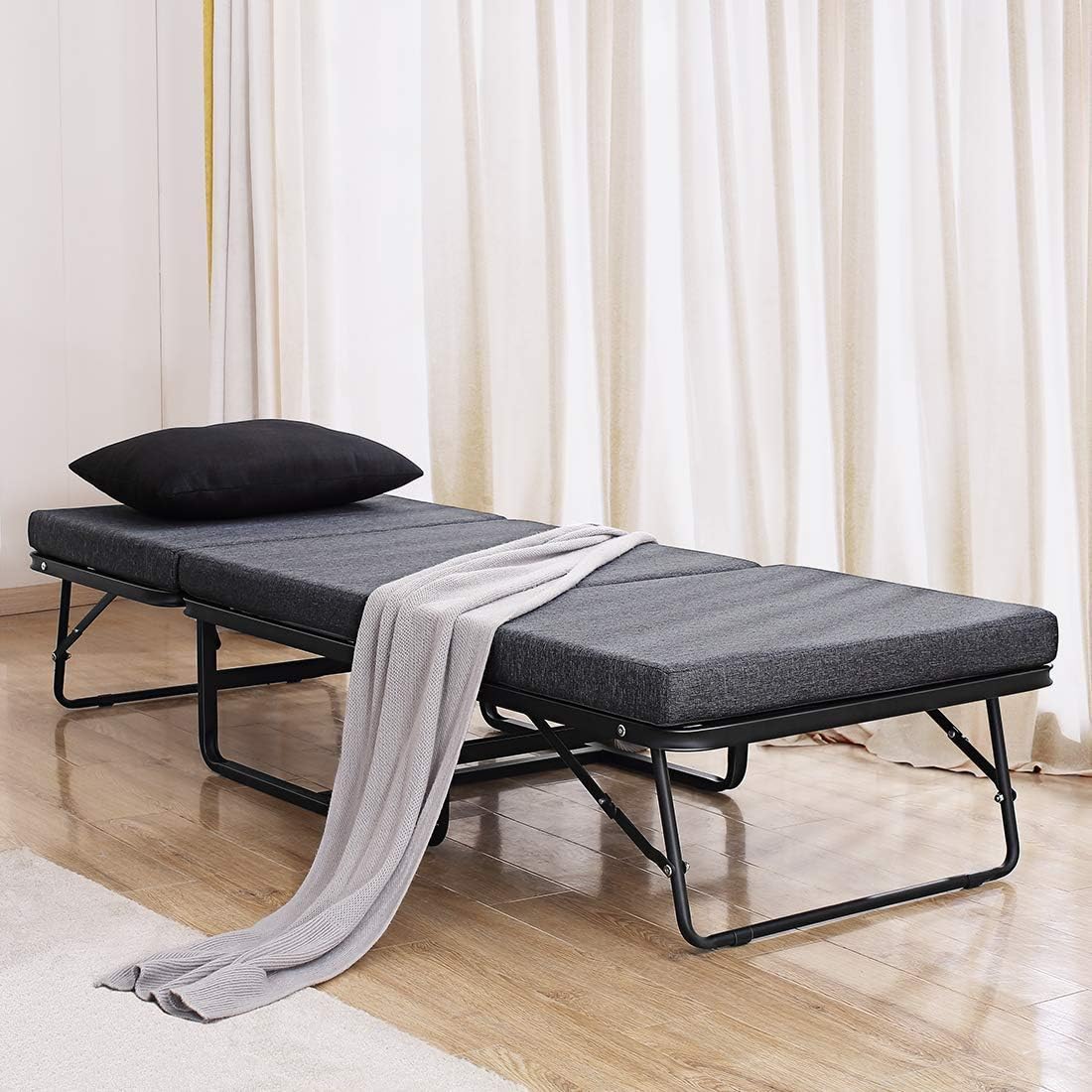 Dual Use Ottoman Folding Bed with Steel Frame Base, Soft Mattress, 500 lbs Max Weight Capacity, Cotton Cover, Guest Hideaway, 78 x 30
