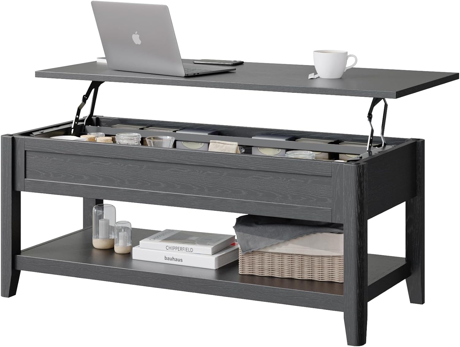 Lift Top Coffee Table, 42x19x17 Inches Black