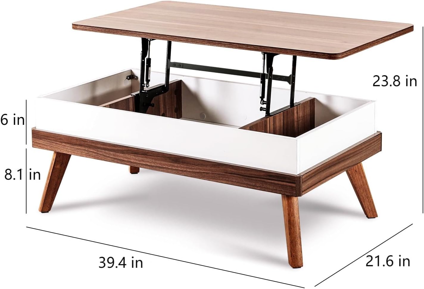 Lift Top Coffee Table for Living Room, Pre-Assembled Lift-up Center Table with Hidden Storage Compartment, Convertible Coffee Table to Work Station, 39.4 W x 21.6 D x 23.8 H, Walnut