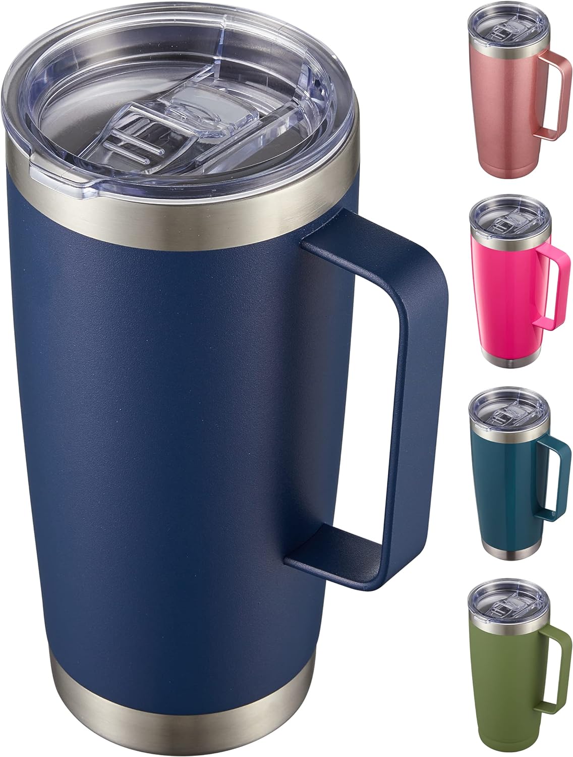 CIVAGO 20 oz Tumbler Mug with Lid and Straw, Insulated Travel Coffee Mug with Handle, Double Wall Stainless Steel Vacuum Coffee Tumbler, Thermal Coffee Cup, Navy Blue