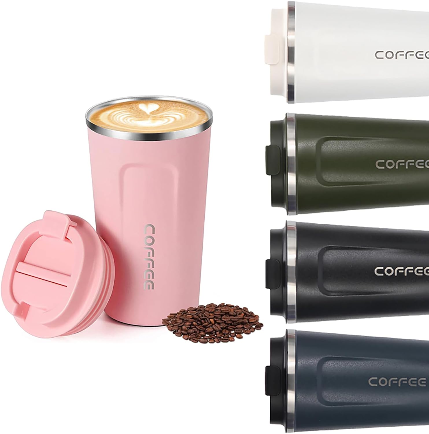 Travel Coffee Mug Spill Proof, Insulated Coffee Mug to Go, Coffee Tumbler, Reusable Coffee Cups with Seal Lid, Thermos Cup for Keep Hot/Ice Coffee,Tea and Beer (Pink/380ml)