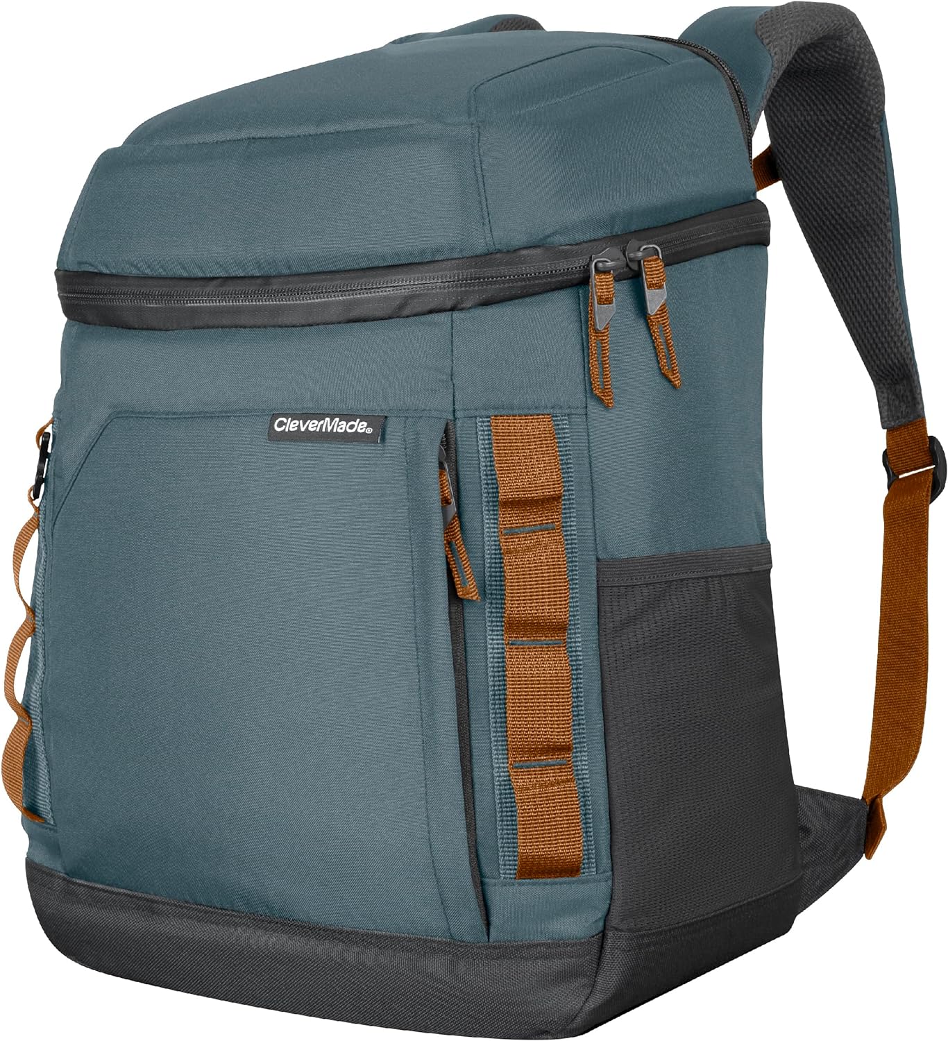 CleverMade Pacifica Backpack Coolers Insulated Leak Proof, Dusty Teal/Cognac - 24 Can Insulated Cooler Bag, Picnic and Beach Backpack Lunch Box - Cooler Backpack Made from Recycled Materials