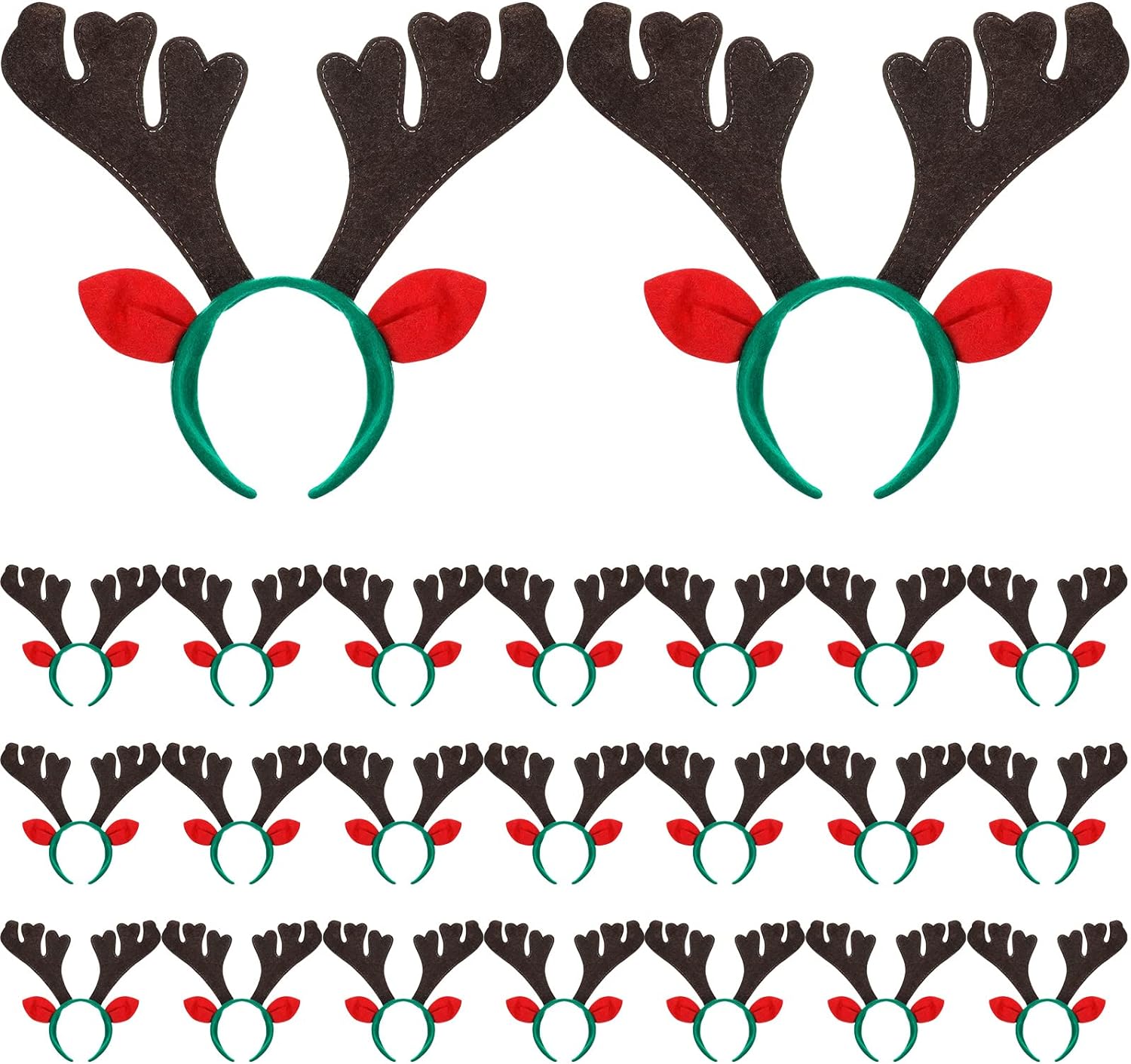 Zubebe 24 Pcs Christmas Reindeer Antlers Headband Xmas Deer Horns Antlers Headband with Ears Deer Decor