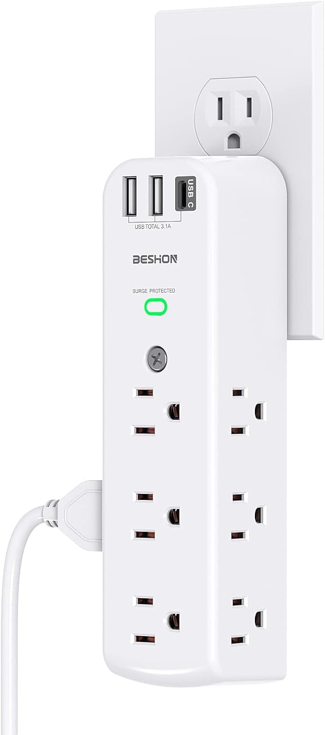 Outlet Extender, Multi Plug Outlet, 9AC Surge Protector with 3 USB Ports(1 USB C Outlet), Wall Plug Expander, USB Wall Charger Outlet Splitter, Compact for Travel, Home, Dorm Room, and Office