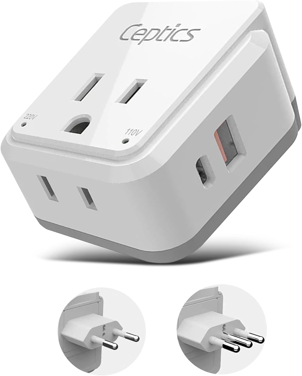 Ceptics Italy, Chile, Rome Power Plug Adapter Travel Set, 20W PD & QC, Safe Dual USB & USB-C 3.1A - 2 USA Socket - Compact - Use in Lybia, Tunisia, Uruguay Includes Type C, Type L Swadapt Attachments