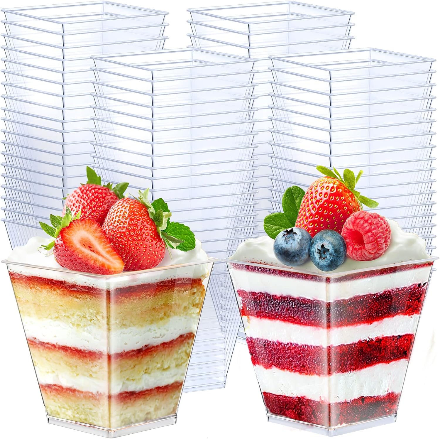 Zubebe 100 Pack 8 Oz Square Plastic Cups, Appetizer Cups Clear Plastic Dessert Cups Small Tumbler Cups Disposable for Ice Cream, Fruit Puddings, Desserts, Appetizers Wedding Party Catering Supplies