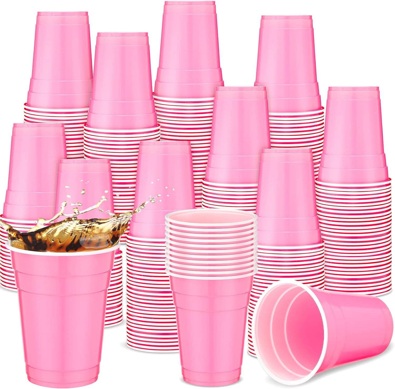 Zubebe 200 Pcs Party Decorations Pink Plastic Cups Bulk 16 oz Matte Disposable Party Cups Pink Cups for Bachelorette Party, Birthday Party, Party Favors, Baby Shower Supplies