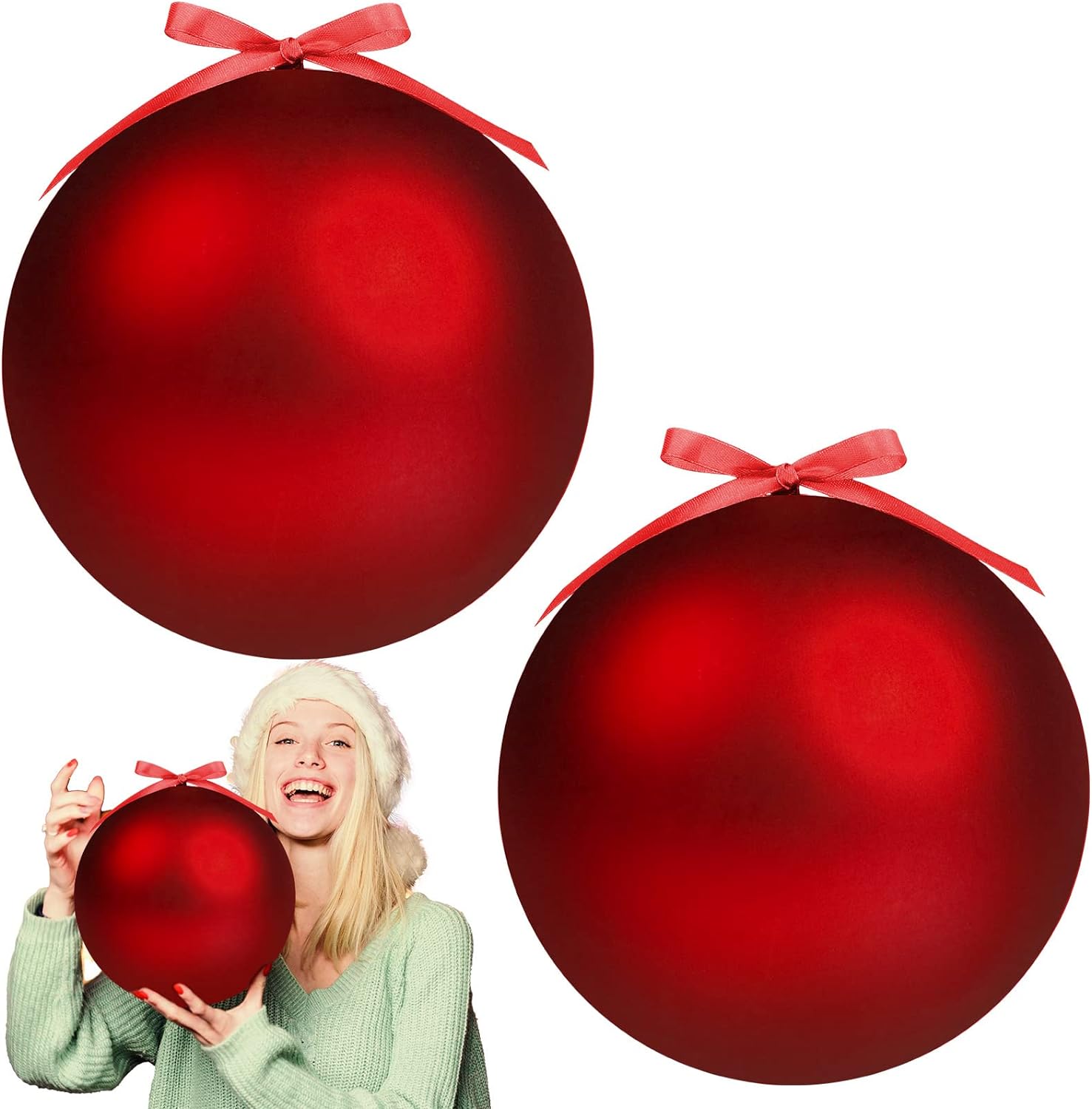 Oversized Christmas Ball Ornaments for Outside - Extra Large Huge Red Plastic Balls for Hanging on Lawn, Yard, and Trees