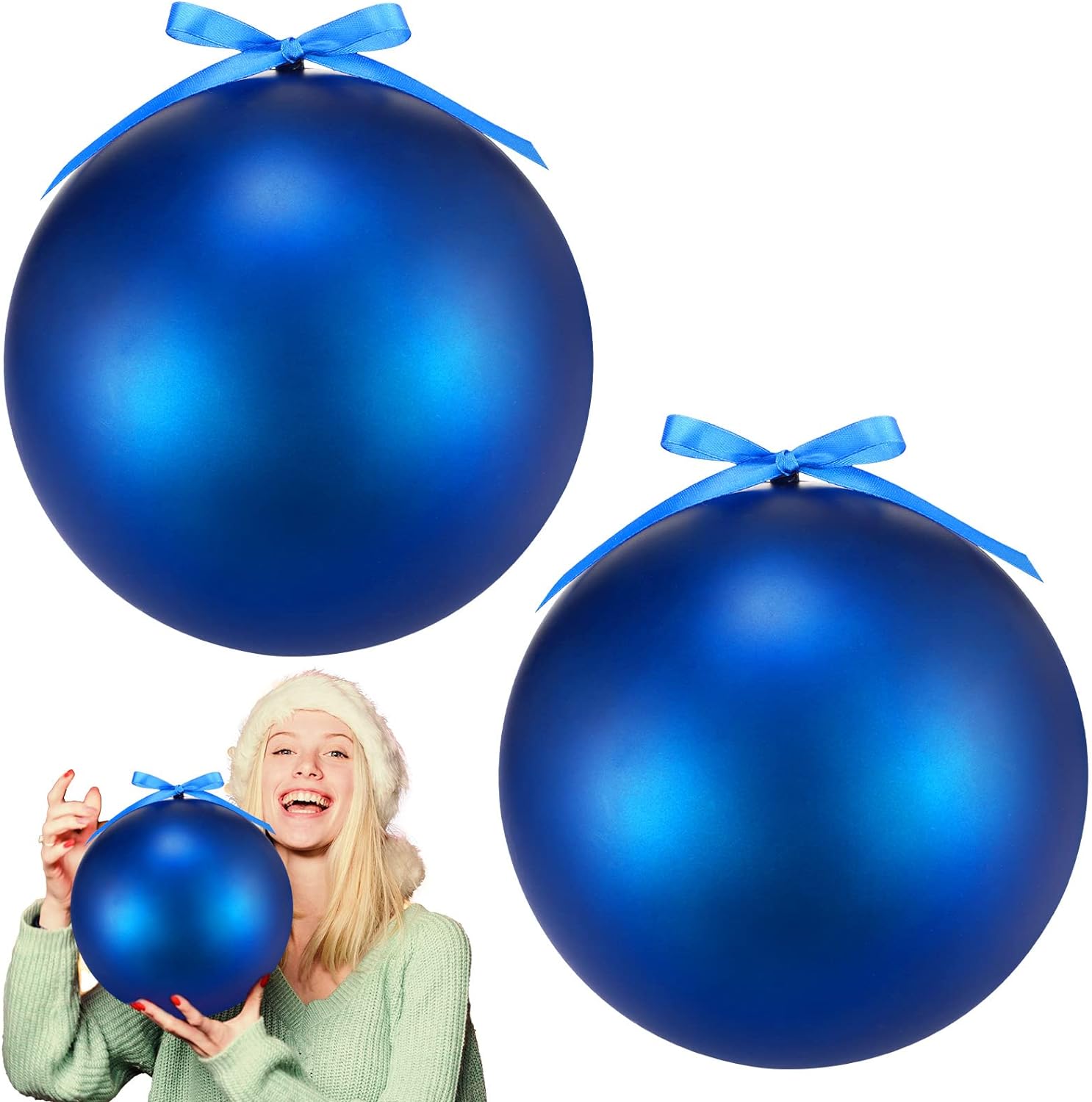 2 Pcs 8 Extra Large Size Christmas Hanging Ball Ornaments Oversized Huge Big Xmas Christmas Plastic Balls for Outside Lawn Yard Tree Hanging Decorations (Blue)