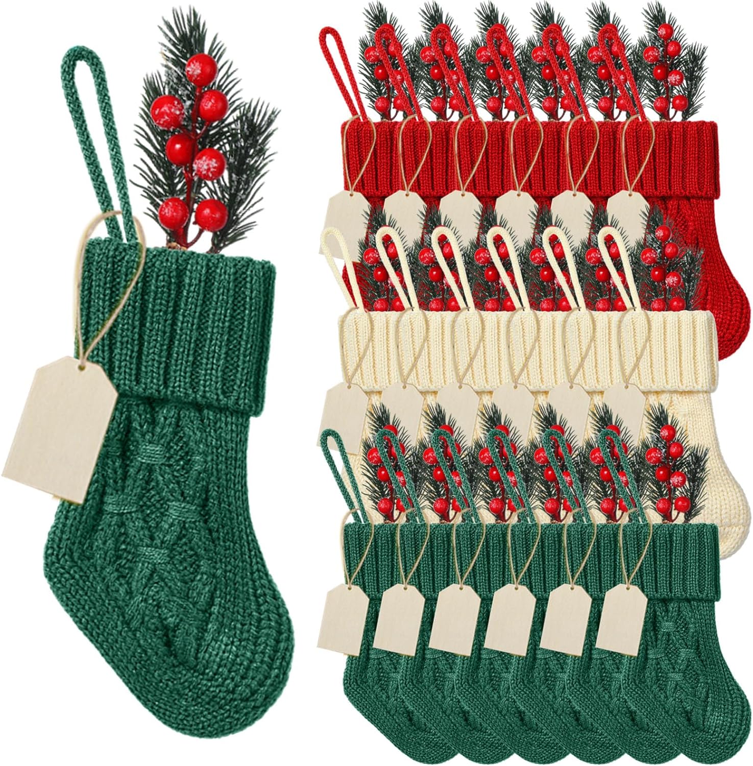 18 Pieces Christmas Mini Stockings 7.09 Inch Xmas Knitted Stocking with 18 Pieces Christmas Tags for Family Friends Xmas Fireplace Hanging Stockings Holiday Decorations Stockings (Checkered Style)