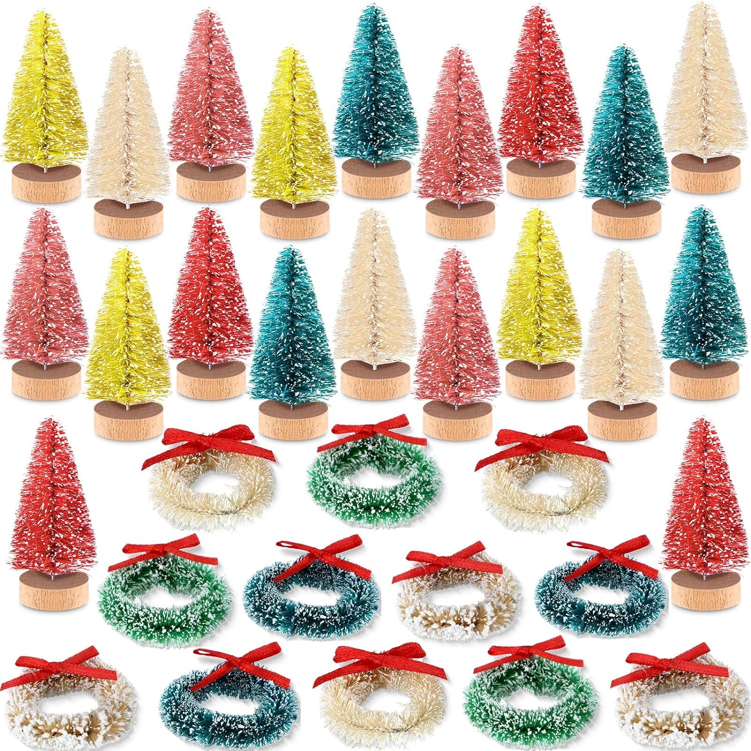 36 Pieces Vintage Bottle Brush Trees Mini Trees for Crafts Mini Sisal Trees Miniature Wreaths Frosted Christmas Tree Christmas Decoration Winter Ornaments Crafts