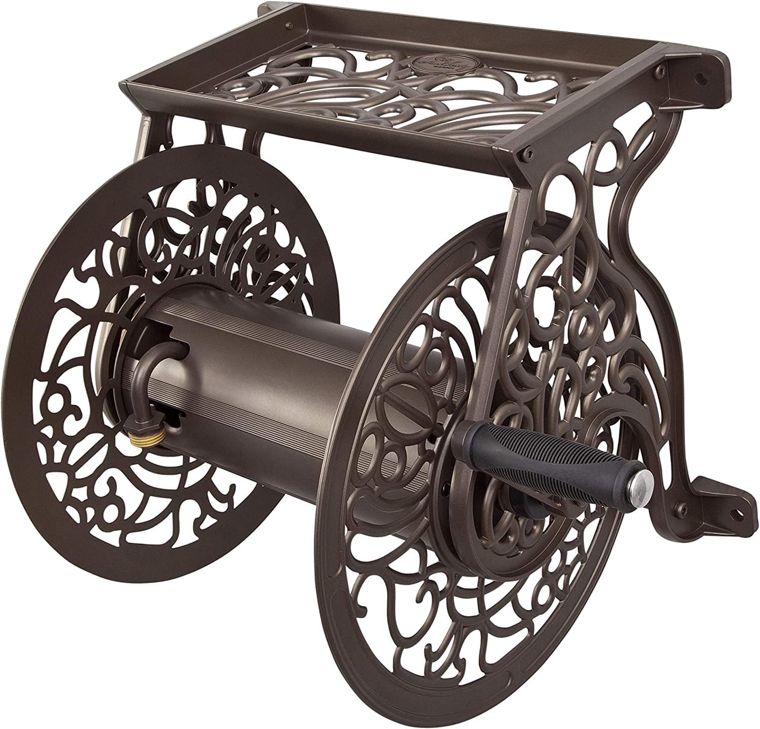 Liberty GARDEN 704 Decorative Cast Aluminum Wall Mount Garden Hose Reel, Holds 125-Feet of 5/8-Inch Hose - Bronze