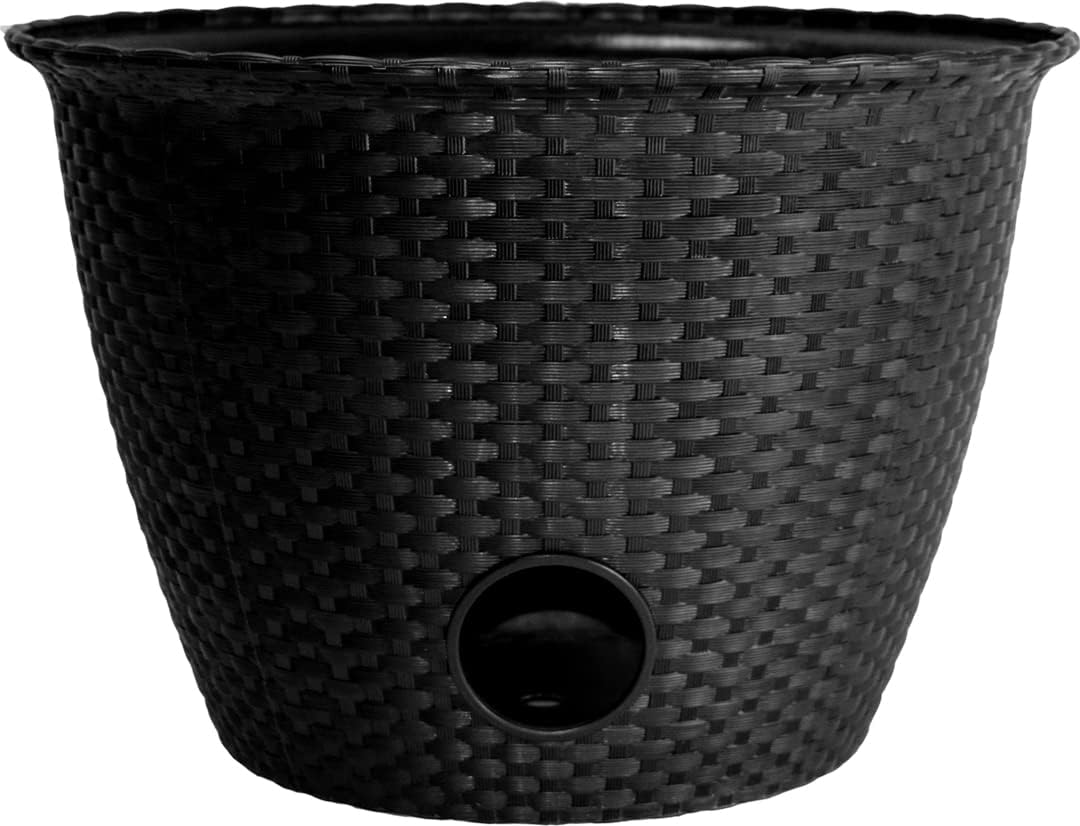 The HC Companies Woven Garden Hose Pot - Durable Lightweight Plastic Decorative Hose Pot for Yard, 100-Foot Capacity Hose Storage, Black