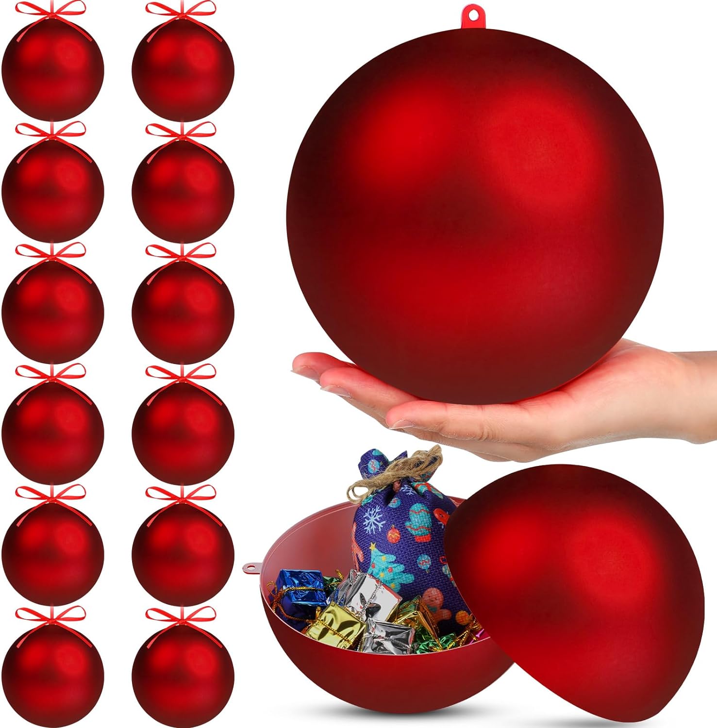 Extra Large Size Christmas Hanging Ball Ornaments Oversized Huge Big Xmas Christmas Plastic Balls for Outside Lawn Yard Tree Hanging Decorations (12 Pcs,6 Inch)