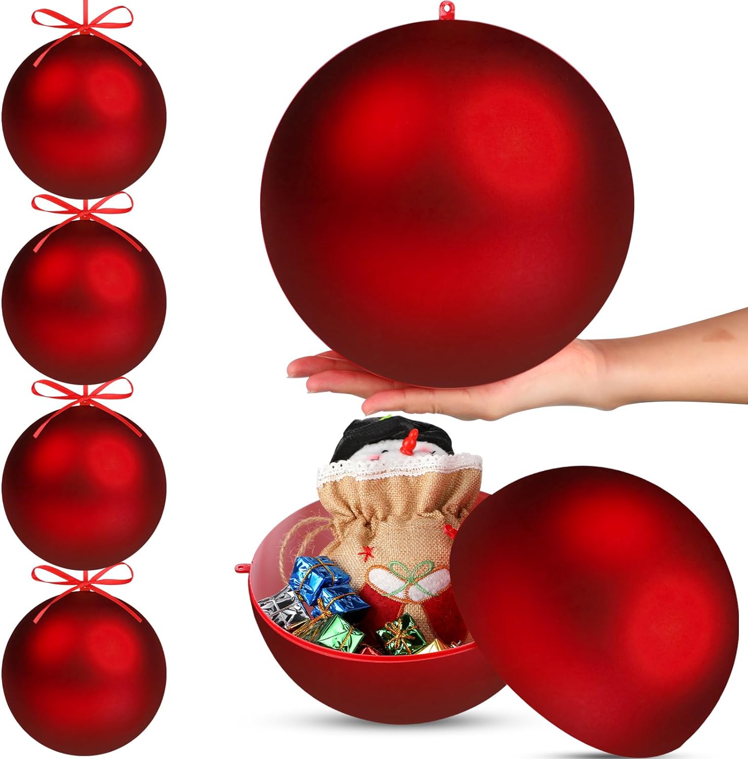 Extra Large Size Christmas Hanging Ball Ornaments Oversized Huge Big Xmas Christmas Plastic Balls for Outside Lawn Yard Tree Hanging Decorations (6 Pcs,8 Inch)