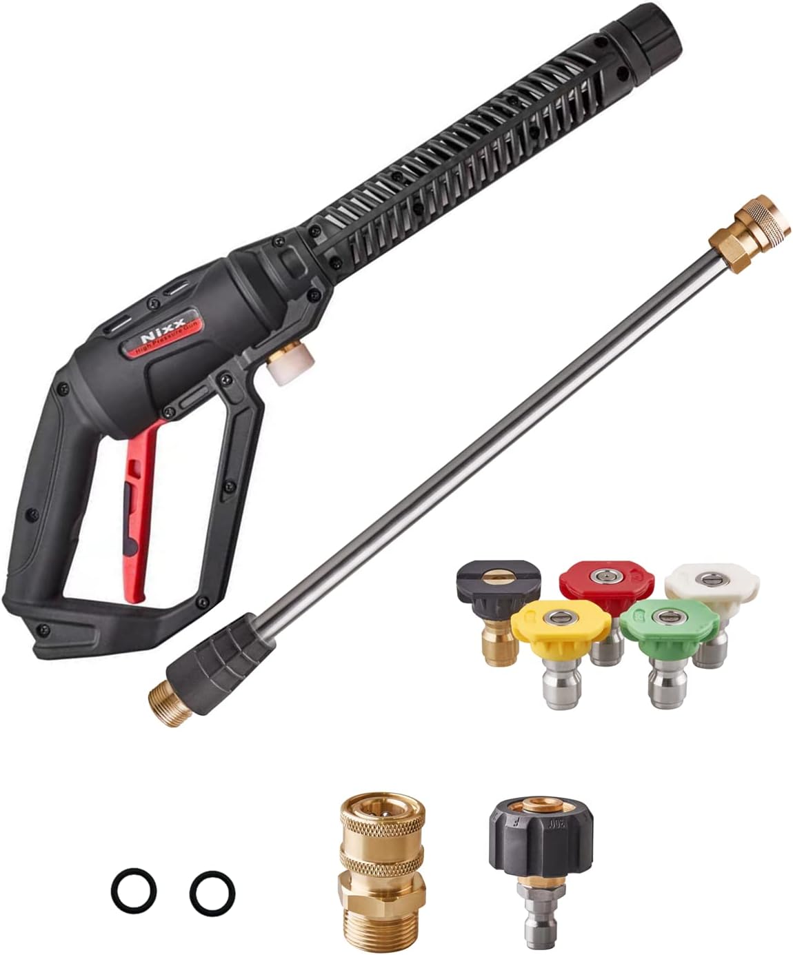 Pressure Washer Gun with Power Wash Extension Wand 4000PSI, 5 Sprayer Nozzle Tips, Pressure Washer Adapter Set Quick Connect Kit, High Pressure Washer Accessories Black