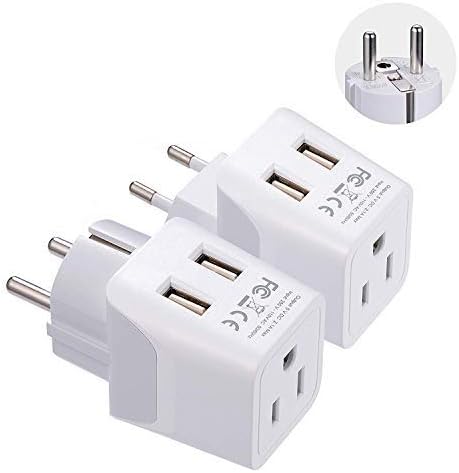 Ceptics Europe Travel Adapter Plug Set Schuko - with 2 USB + USA Socket Input - Type E/F and Type C - Ultra Compact - Safe Grounded Perfect for Cell Phones, Laptops, Camera Chargers (CTU-9-9C-PK)