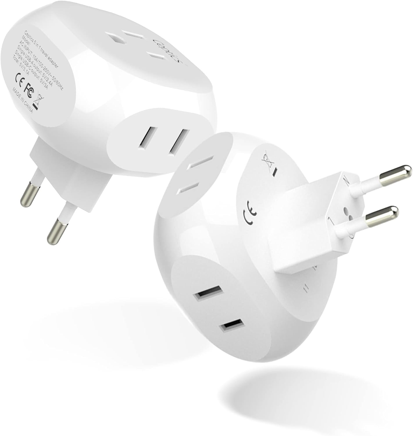 Ceptics European Travel Plug Adapter Europe Power Adaptor Charger 4 Input - Ultra Compact - Light Weight - USA to Any Type C Countries Such as Italy, Iceland, Austria and More - 2 Pack (PT-9C)