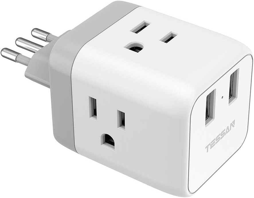 TESSAN Italy Travel Power Adapter, Italian Plug Adapter with 2 USB and 3 AC Outlets, Type L Plug Outlet Adaptor Charger for US to Italy Chile Uruguay Rome