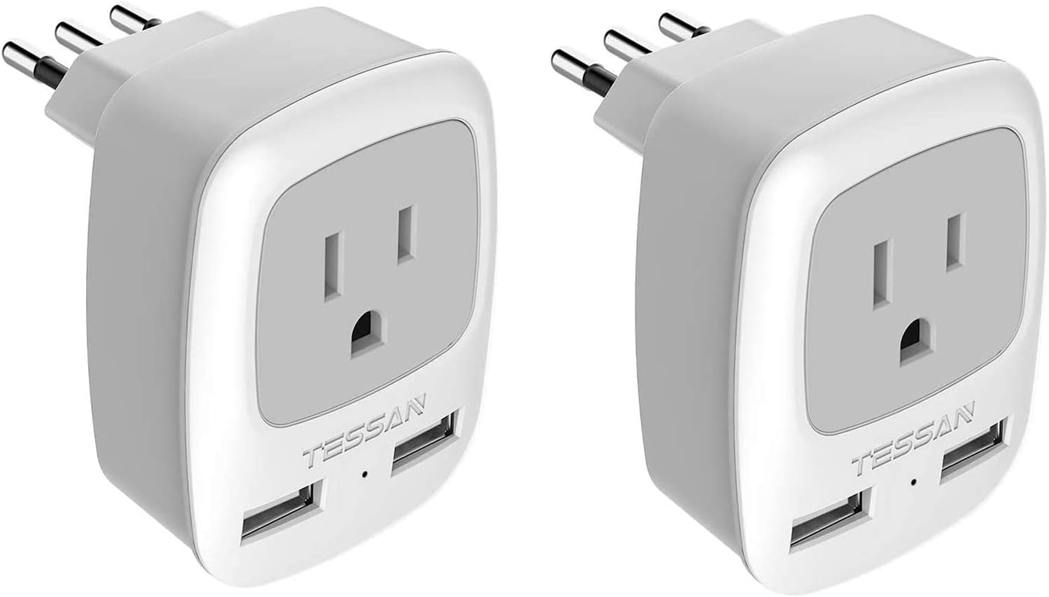 TESSAN Italy Travel Power Adapter,Grounded Plug Converter with Dual USB Charging Ports, Type L Electrical Outlet Adaptor Charger for US to Italian Chile Uruguay (2 Pack)