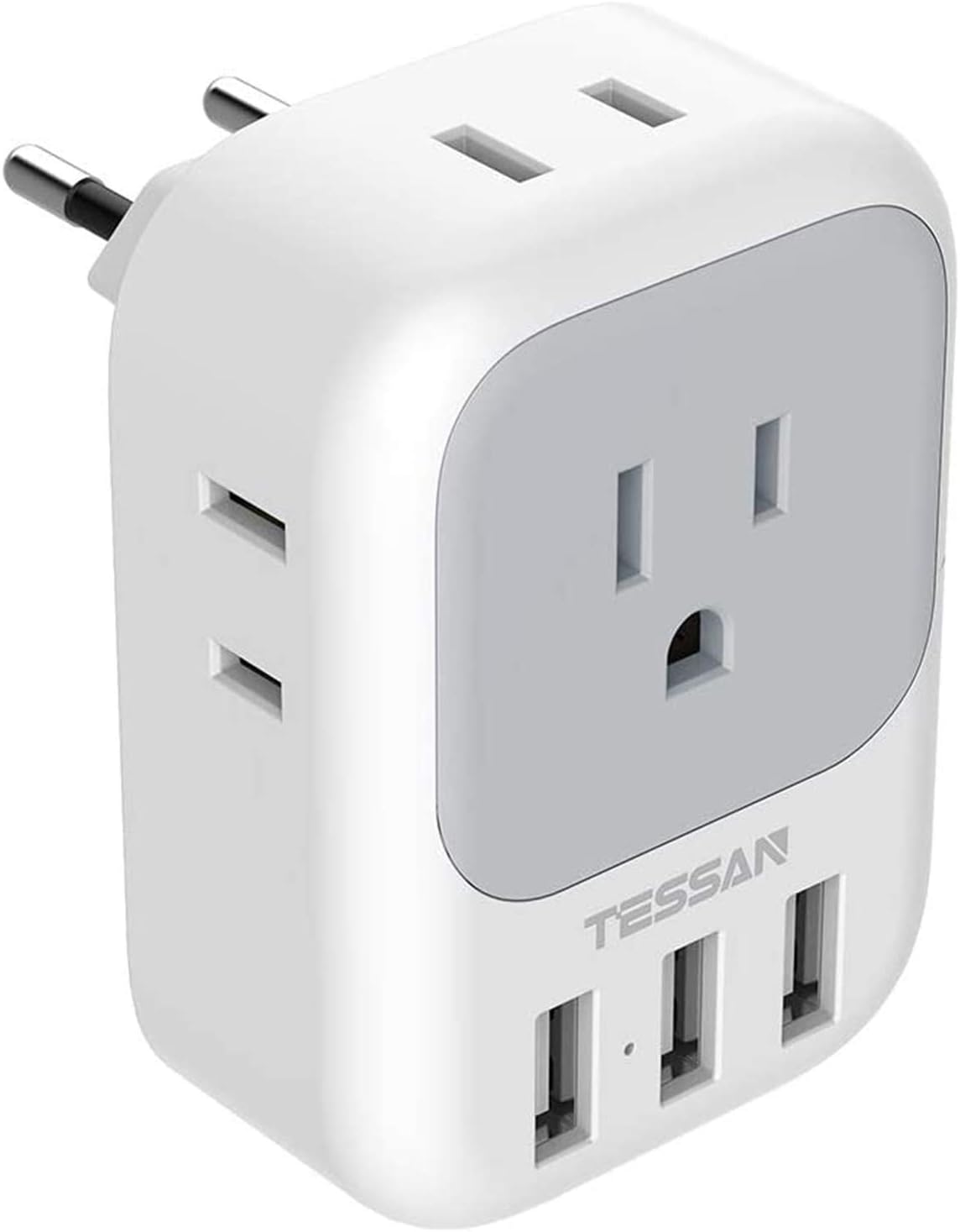 TESSAN European Travel Plug Adapter, International Power Plug with 4 AC Outlets 3 USB Ports, US to Most of Europe Euro EU Italy Spain France Iceland Germany Greece Portugal Charger Adaptor, Type C