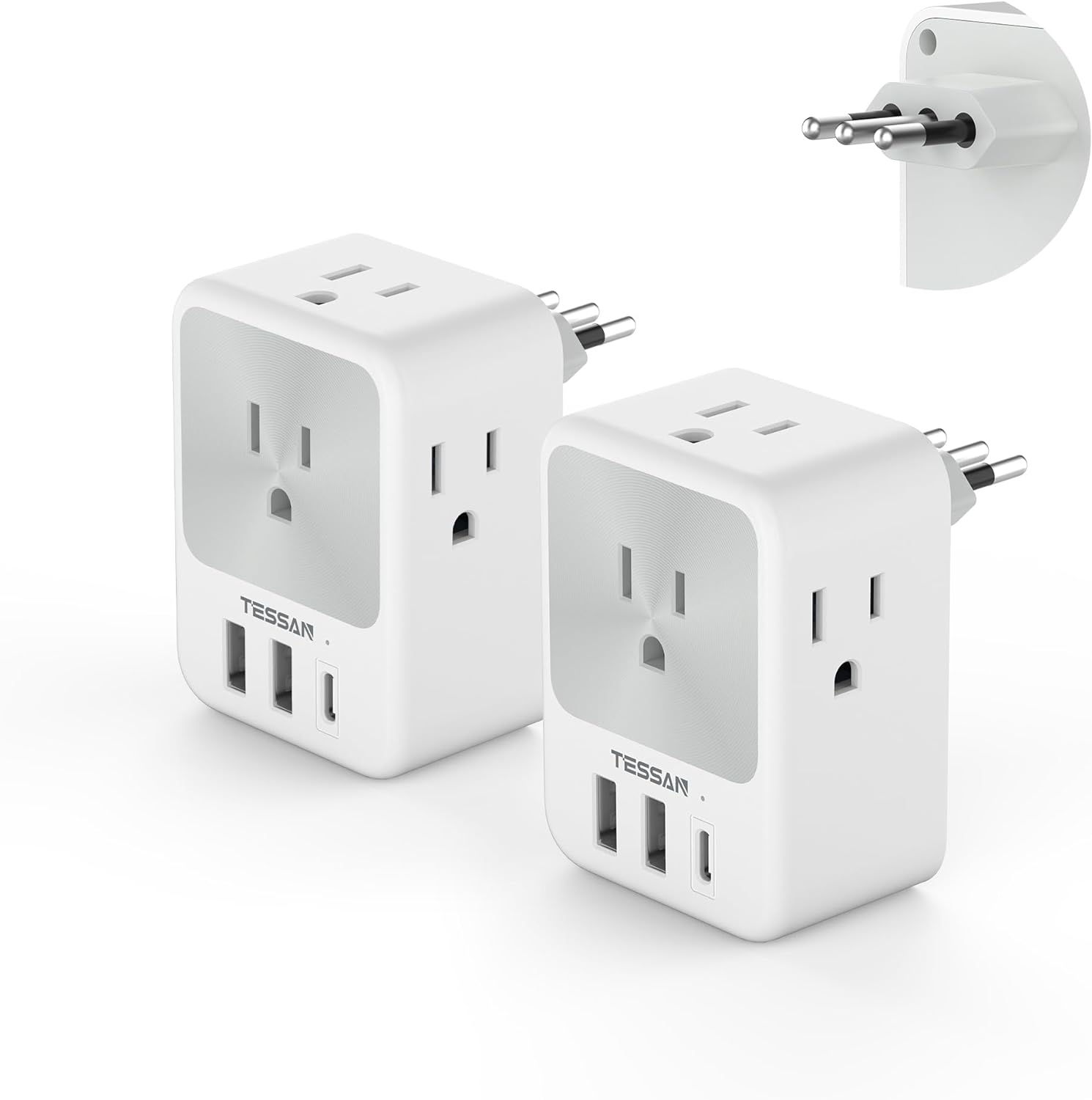 Italy Travel Plug Adapter 2 Packs, TESSAN Italy Power Adapter with 4 Outlets 3 USB Ports (1 USB C), Type L Plug Adaptor Italian for US to Italy Chile Ethiopia Libya Syria Tunisia Uruguay