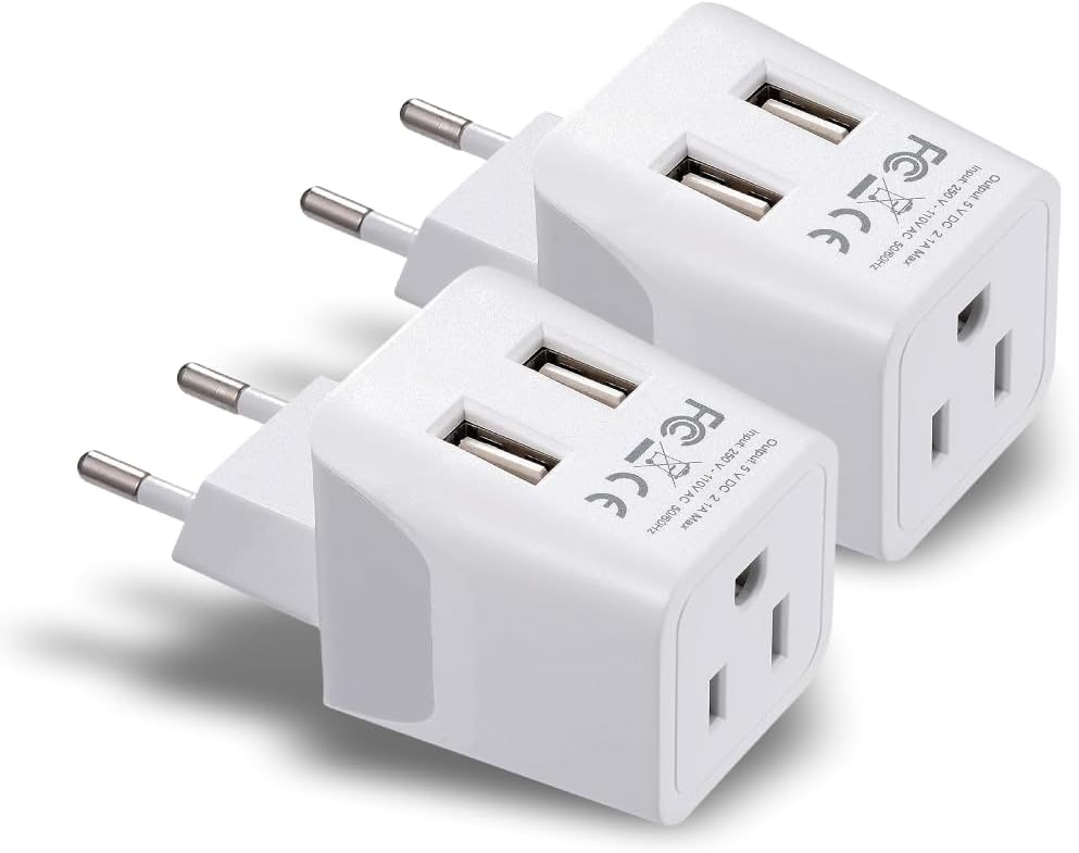 Ceptics European, Egypt Travel Adapter Plug with Dual USB - Type C - Europe - Usa Input - Light Weight - Perfect for Cell Phones, Chargers, Cameras and More - 2 Pack