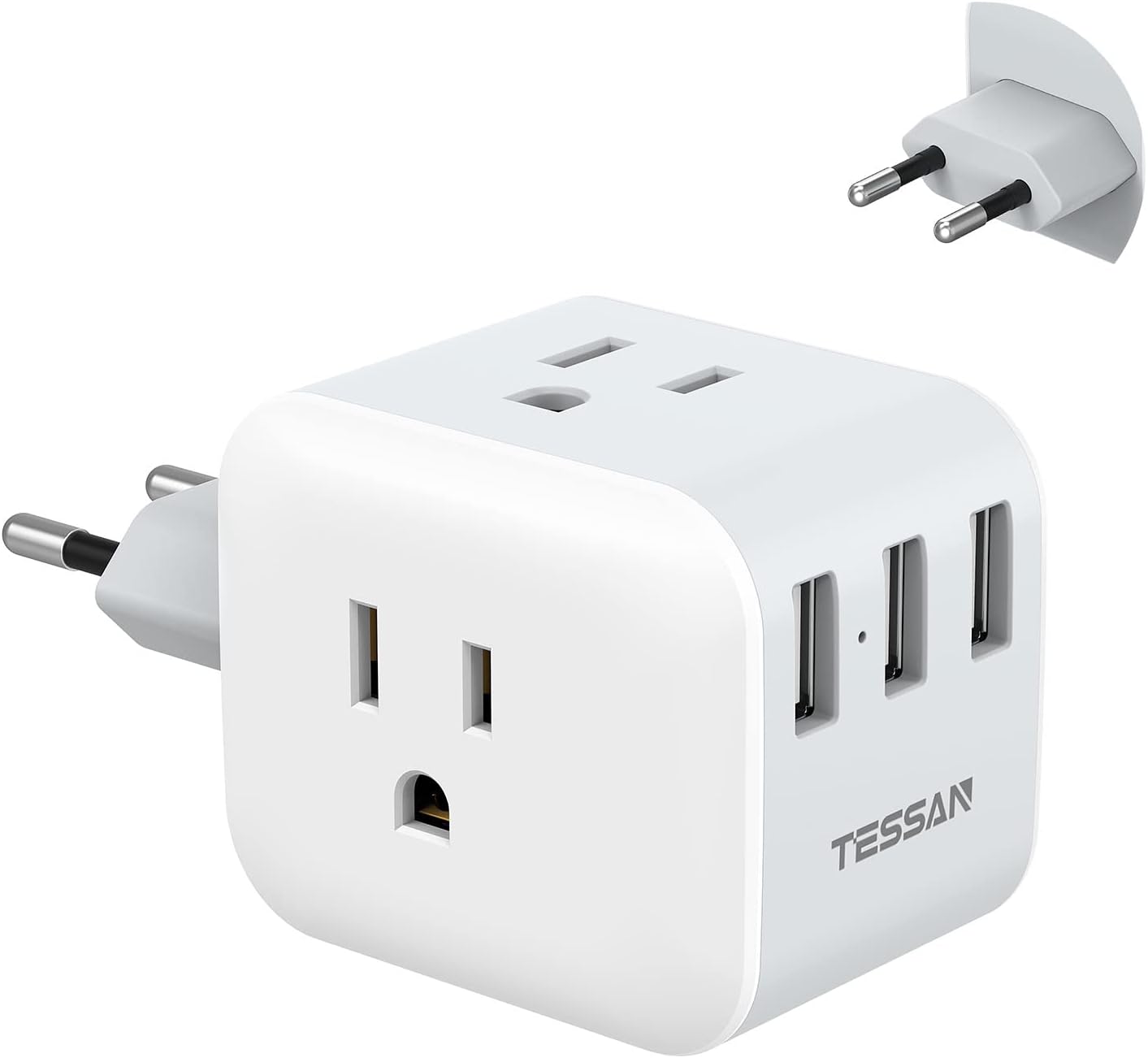 TESSAN European Travel Plug Adapter, 6 in 1 Travel Adapter with 3 AC Outlets 3 USB, US to Europe Plug Adapter, USA to Most of Europe Germany Iceland Italy France Spain (Type C), Travel Essentials