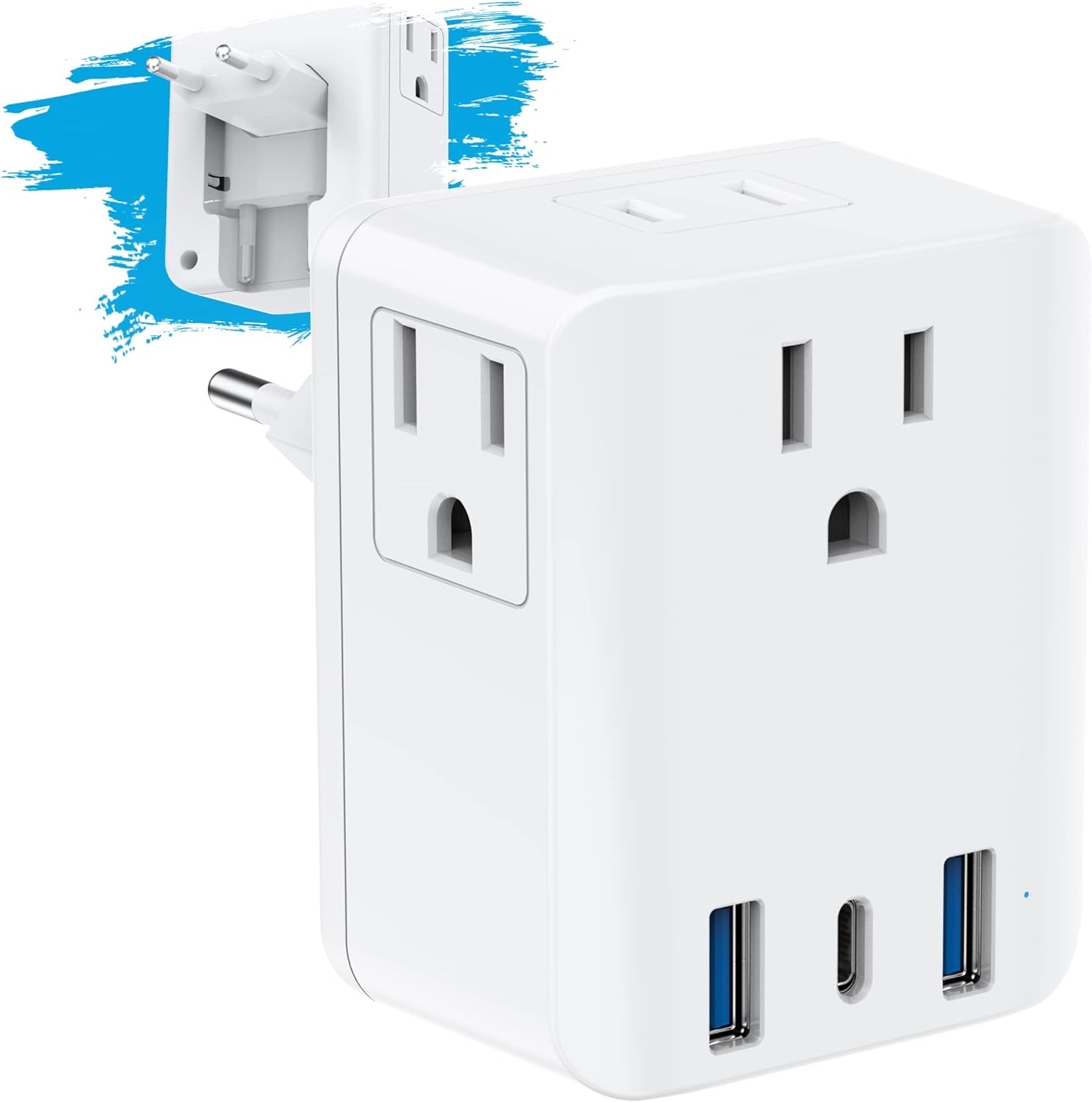 European Travel Plug Adapter, Foldable 4AC International Power Plug Adapter with USB C, Type C Outlet Adaptor Charger for US to Most Europe EU Iceland France Germany Spain Italy Travel