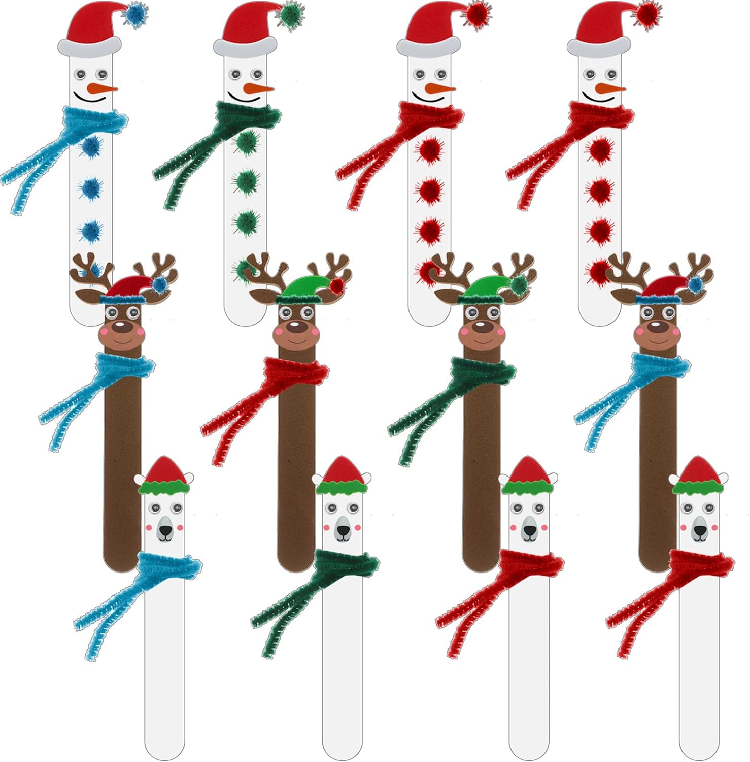 12 Set Christmas Snowman Stick Ornament Hanging DIY Craft Kit Snowman Elk White Bear Christmas Crafts for Kid Toddler 2 - 4 4 - 8 Christmas Tree Ornament Winter Art Party Activities Decoration Novelty